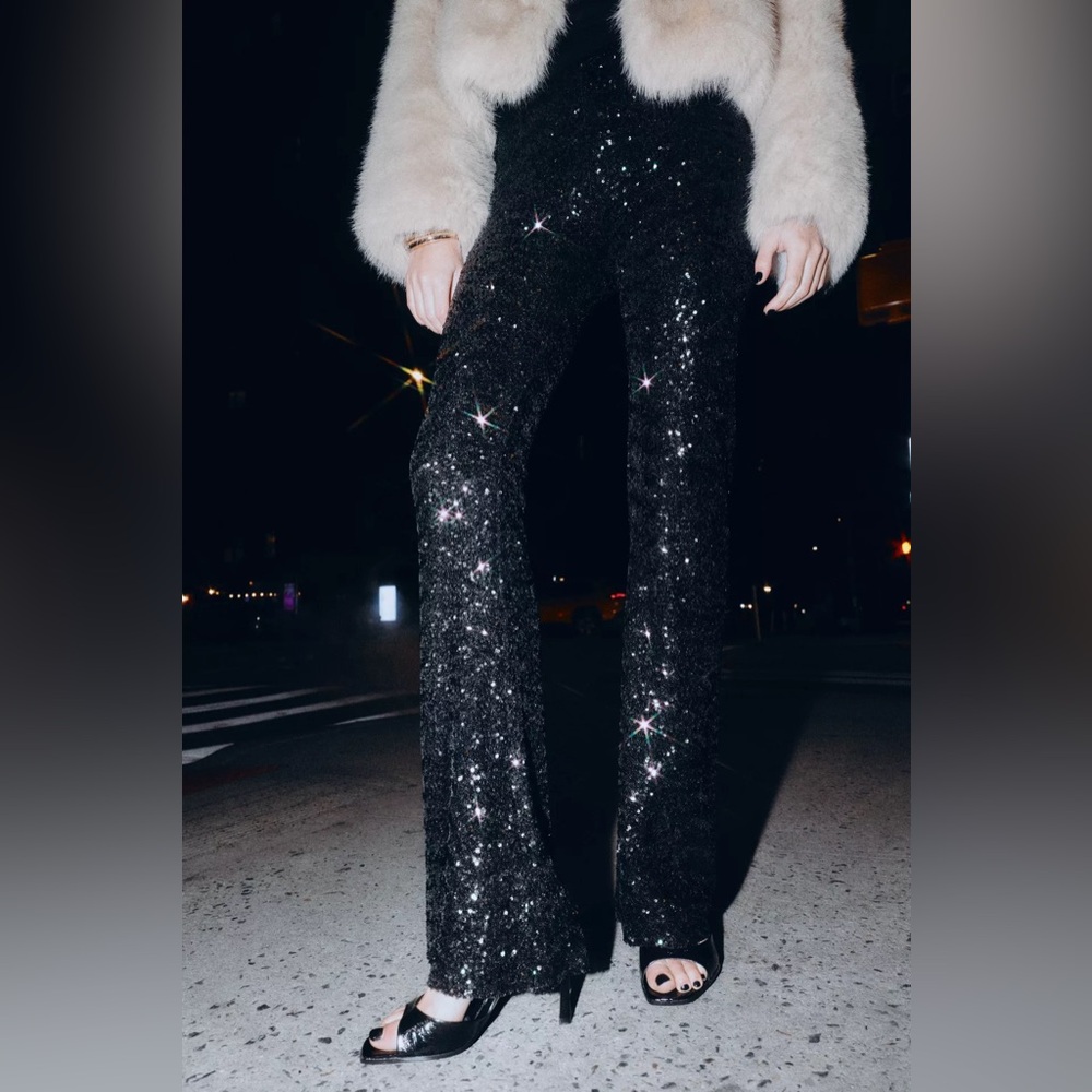 Elegant Black Sequin Dress Pants - Picture 2 of 11